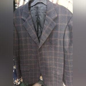 Saks Fifth Avenue Navy Checkered Wool Blazer Mens M